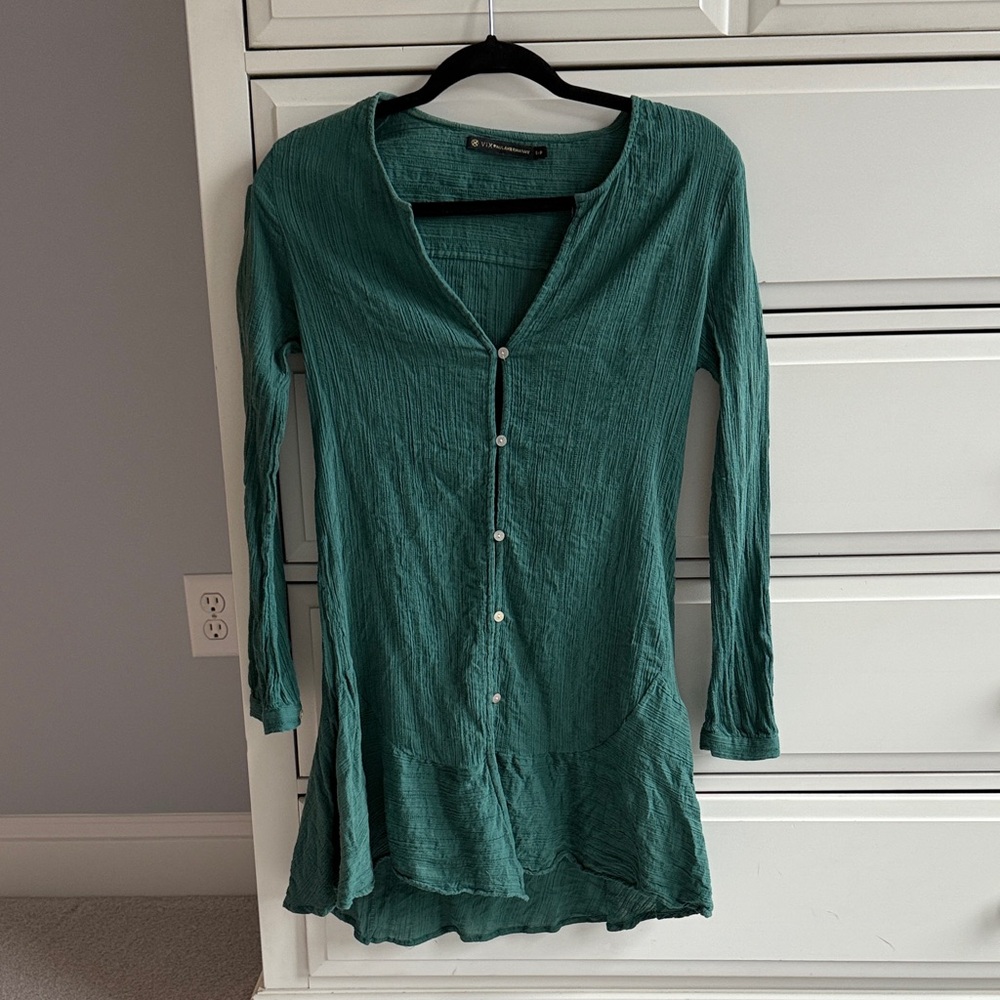 Vix Teal Button-Up Swim Coverup